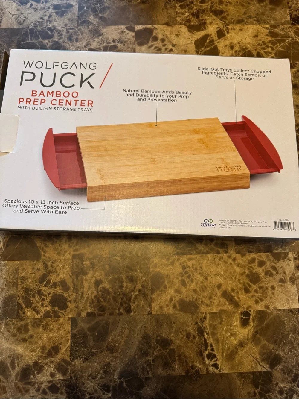 Wolfgang Puck Bamboo Prep Center - Cutting Board with Built-In Storage Trays